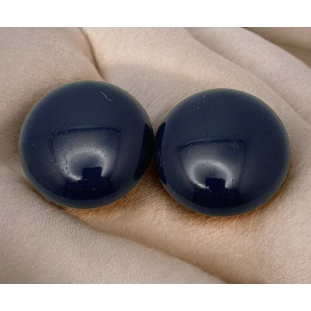 Vintage Round Navy Blue Stud Earrings Fashion Jewelry Retro 80s